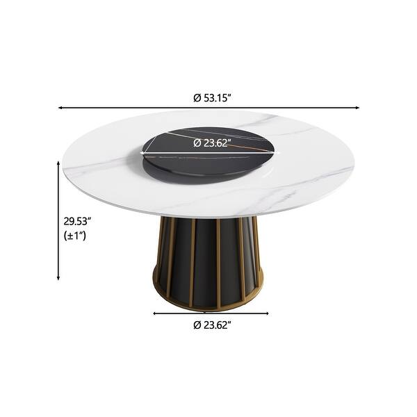 53'' White Sintered Stone Round Dining Table with Lazy Susan - Bed Bath ...
