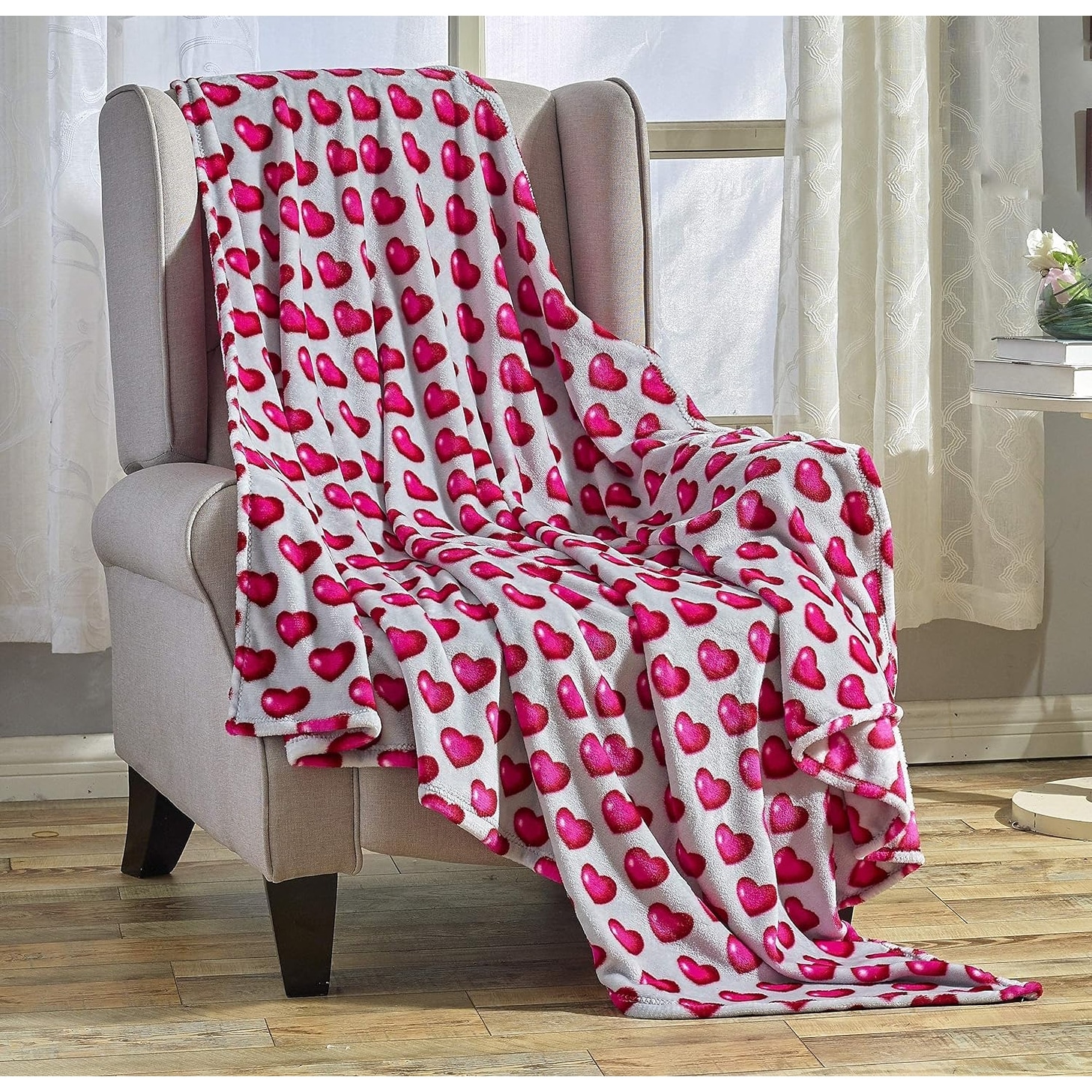 Amor Eterno Be Mine Love Collection Ultra Plush Heart Throw Blanket (50" x 60") - Red Hearts