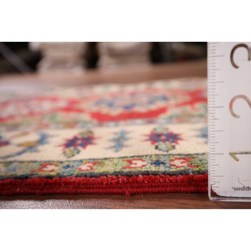 Kazak Oriental Accent Rug Hand-Knotted Geometric Red Wool Carpet - 2'0" x 3'0"