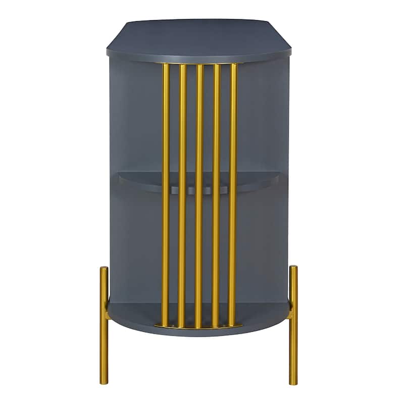 2-Door Storage Cabinet with Woven Rattan Doors, Buffet Sideboard with Gold Trim, Console Table with Curved Open Shelves