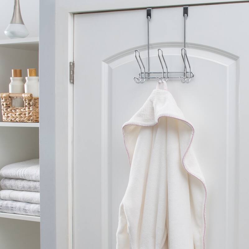 Simplify 6 Hook Compact Over the Door Hooks in Chrome - 9" x 4.5" x 11"