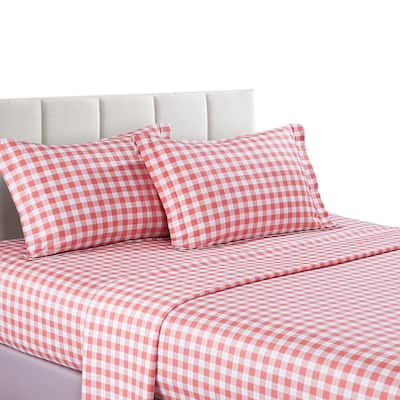 Tiffany Orange/White Check 100% Cotton 4 pcs Sheet Set