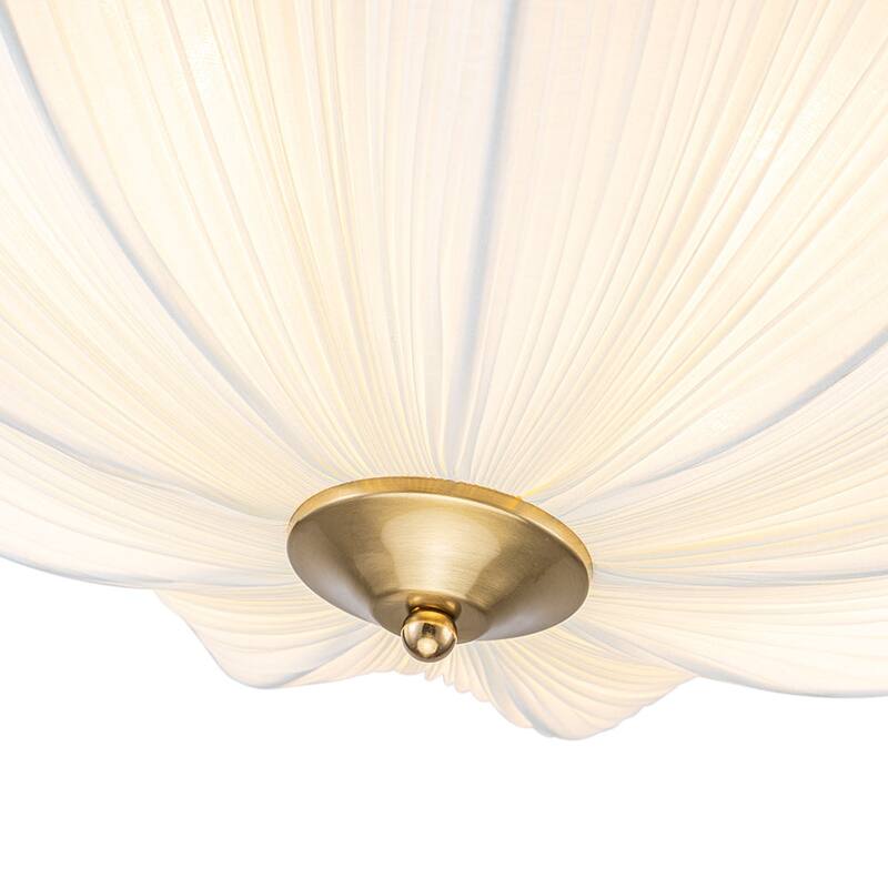 French Country White Ribbed Fabric Bloom Cage Pendant Light 19.3 in