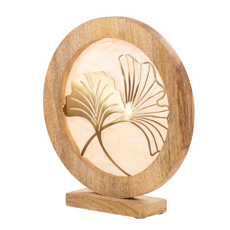 River of Goods Round Decorative Stained Glass Mango Wood Stand - 13" x 3" x 14"