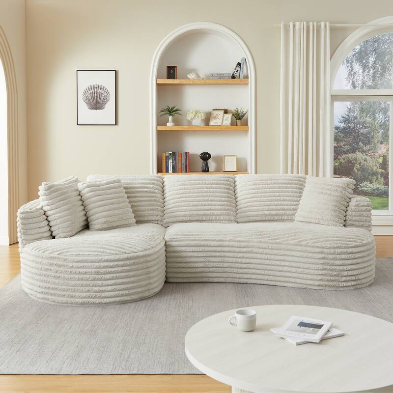 Curved L-Shape Sectional Sofa with Chaise Lounge, Oversized Corduroy Upholstered Sofa, Boneless Cloud Sofa with Deep Seat