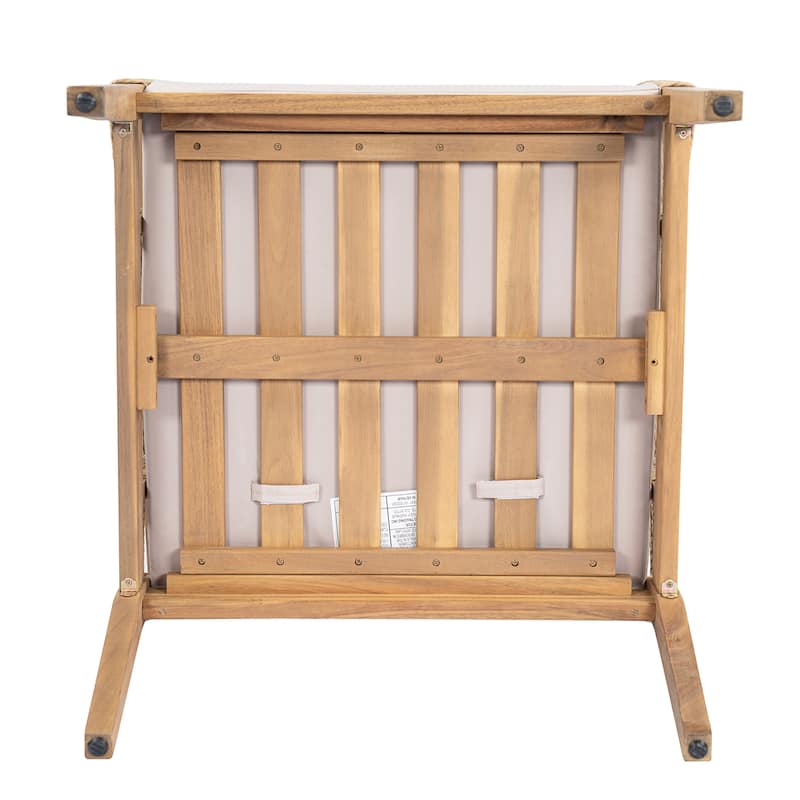 Roomfitters Set of 2 Patio Club Chairs, Outdoor Wood Lounge Chair with Upholstered Cushions, Rope Weave, Teak+ Beige
