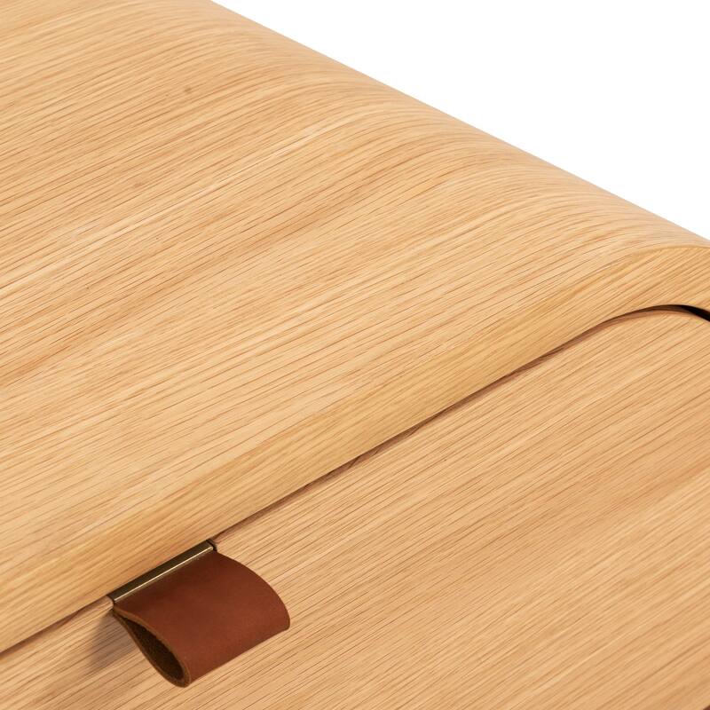 Poly & Bark Cirq Nightstand - Oak with Genuine Leather Pulls on Drawers