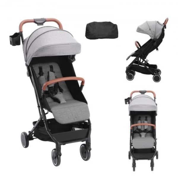 slide 2 of 3, Carbon Steel Foldable Stroller with Recline and Footrest - 28” L x 17.3” W x 42.1” H