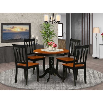 5-Piece Round Black and Cherry Finish Solid Wood Top Dining table with 4 Slat Back Dining Chairs