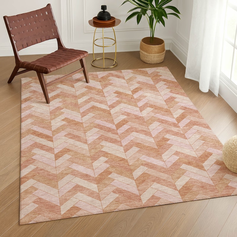 Machine Washable Indoor/ Outdoor Modern Chevron Chantille Rug