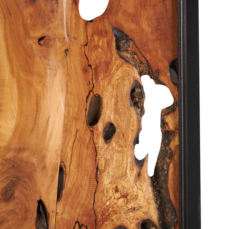 Wood Abstract Handmade Live Edge Wood Slab Wall Decor with Black Frame - Brown - Roche River Decor