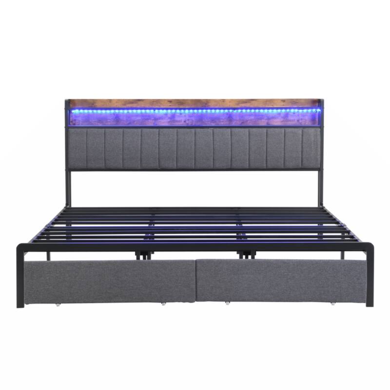 King Bed Frames with Storage Headboard and Drawers