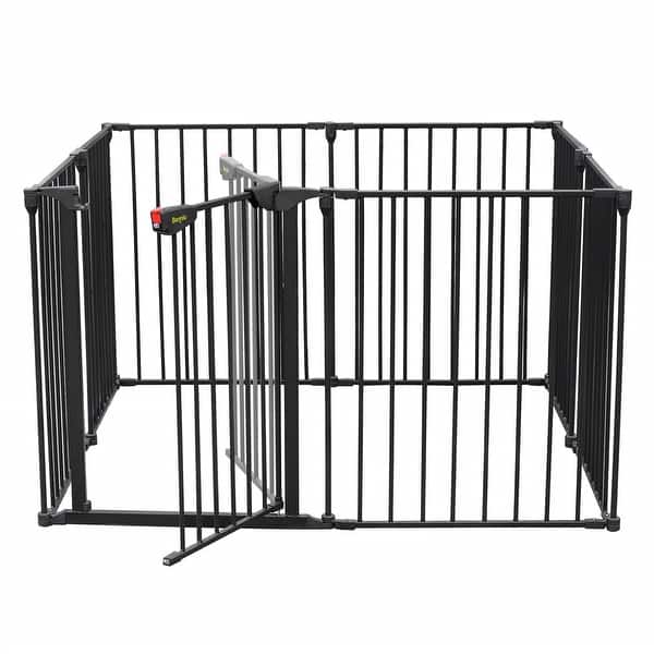 slide 2 of 5, 200" Adjustable Baby Child Safety Gate 8 Panel Play Yard Metal Doorways - N/A Black