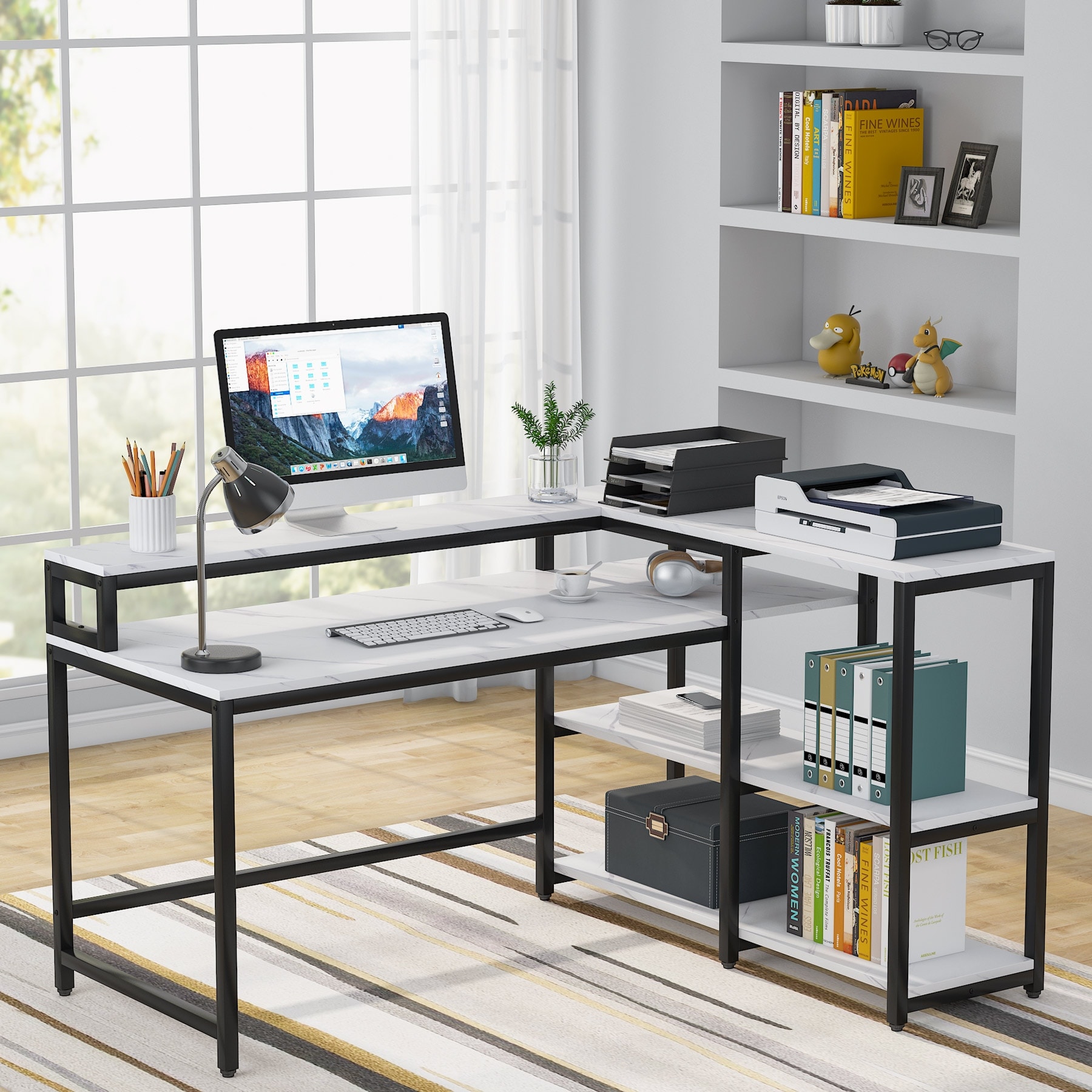 JAMFLY 52 L Shaped Computer Desk with 3-Tier Storage Shelves