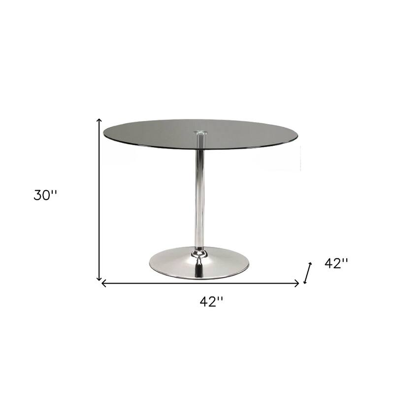 HomeRoots 42" Clear and Silver Glass and Metal Pedestal Base Round Top Dining Table - 42.00 in. x 30.00 in. x 42.00 in.
