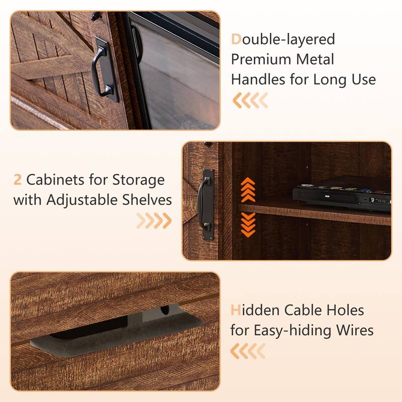 Fireplace TV Stand,Farmhouse Entertainment Center w/Sliding Barn Door