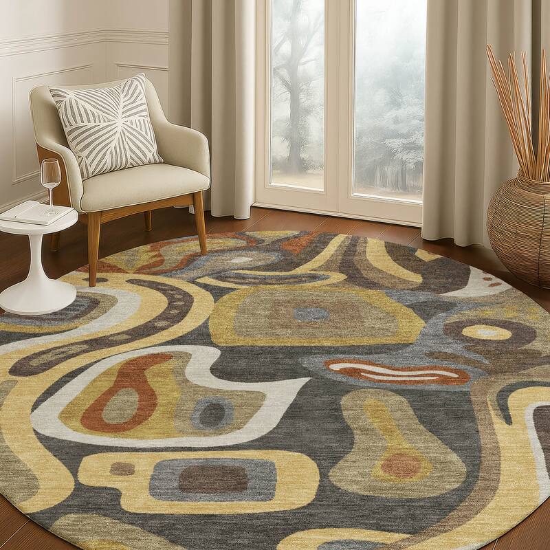 Machine Washable Indoor/ Outdoor Modern Picasy Chantille Rug