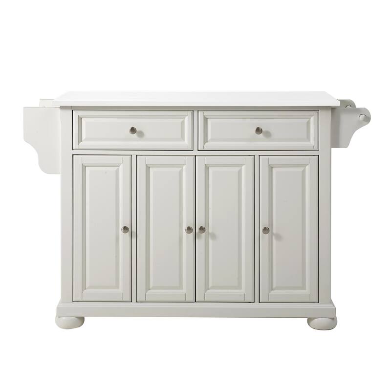 Kitchen Island Cart with Stone Top - Rustic Kitchen Storage Island with Drawers & Shelves