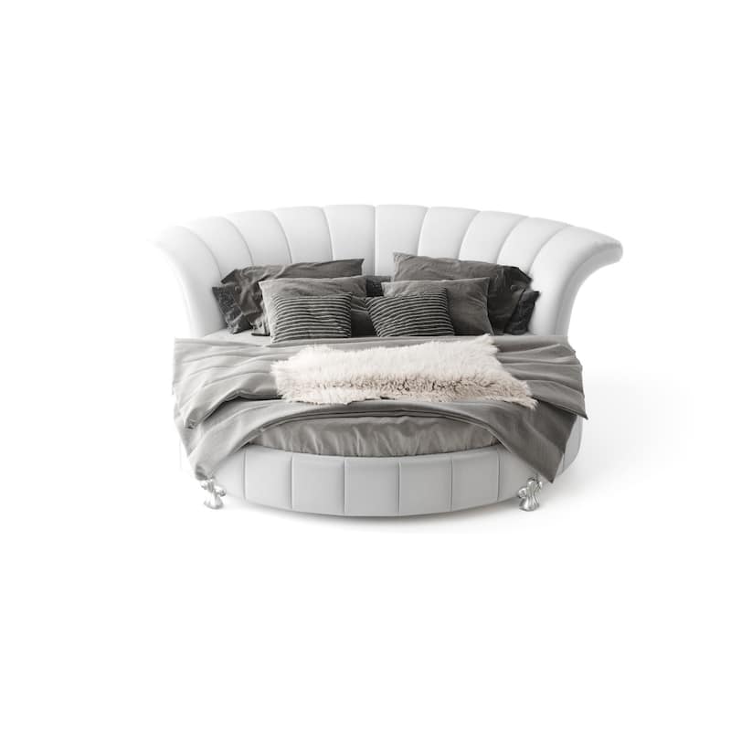 Sofacraft White Faux Leather Venetian Round King Size Bed