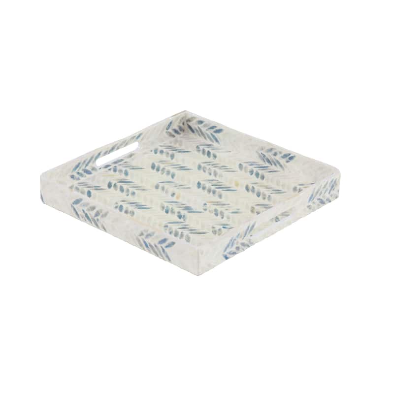 Mother of Pearl Shell Tray with Checkerboard Pattern - Set of 3 White - Roche River Decor - 16"W x 16"L x 2"H