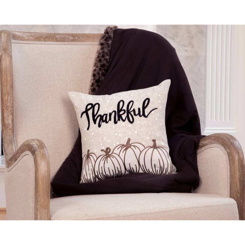 Thankful Pumpkin Applique Harvest Pillow 14" by 14"