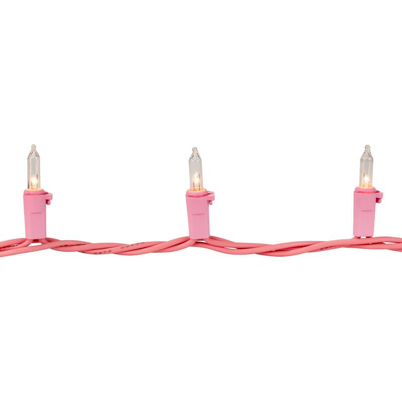 50-Count Clear Mini Christmas Light Set - 10' Pink Wire
