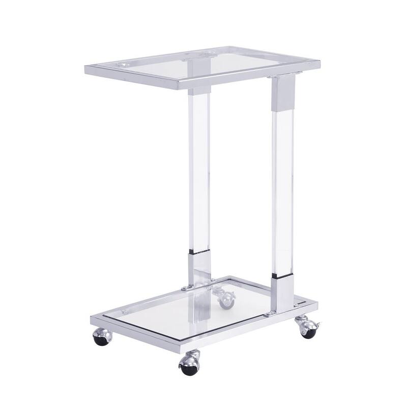 Chrome Glass Side Table, Glass Top C Shape Square Table
