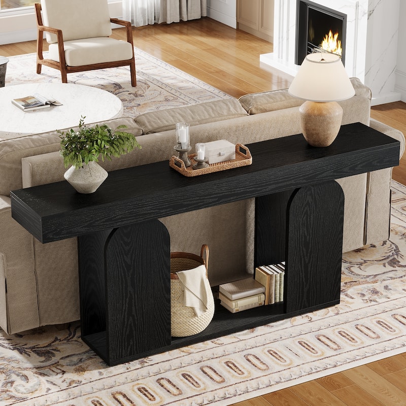 Long Wood Entryway Table, Storage Shelf Sofa Console Table, Living Room Hallway Foyer Behind Couch