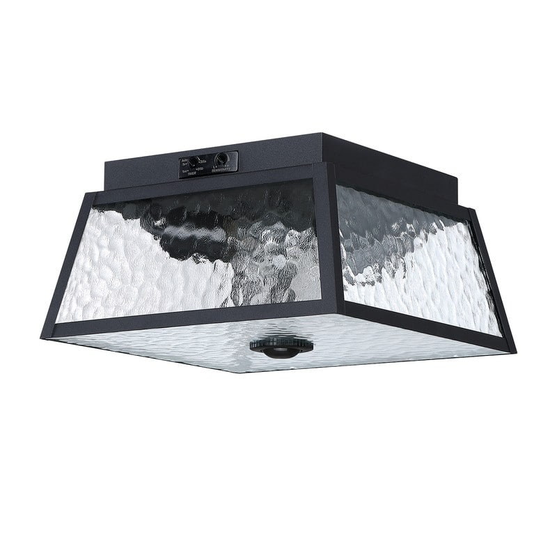 2-Light Black Outdoor Farmhouse Flush Mount Ceiling Light with Clear Water Glass