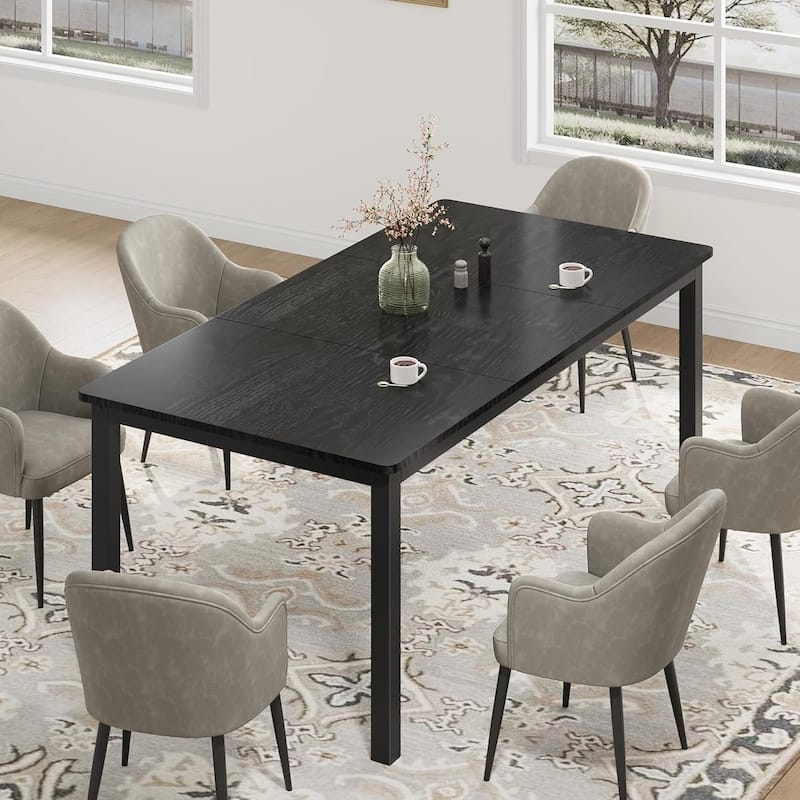 Industrial Dining Table for 8, Wooden Long Dinner Table, Kitchen Table - Black - 78.7 Inch
