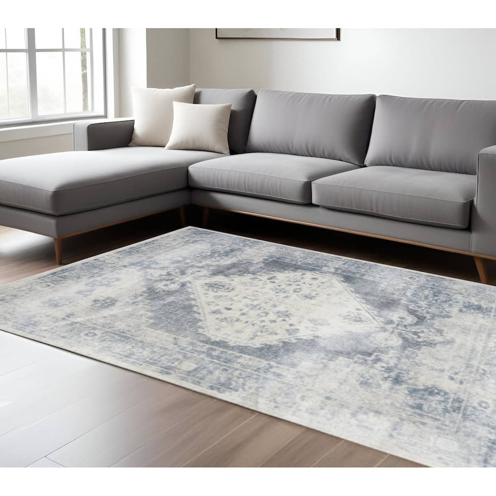 HomeRoots Floral Medallion Transitional Rectangle Area Rug - 120.00 in. x 94.00 in. x 0.25 in.