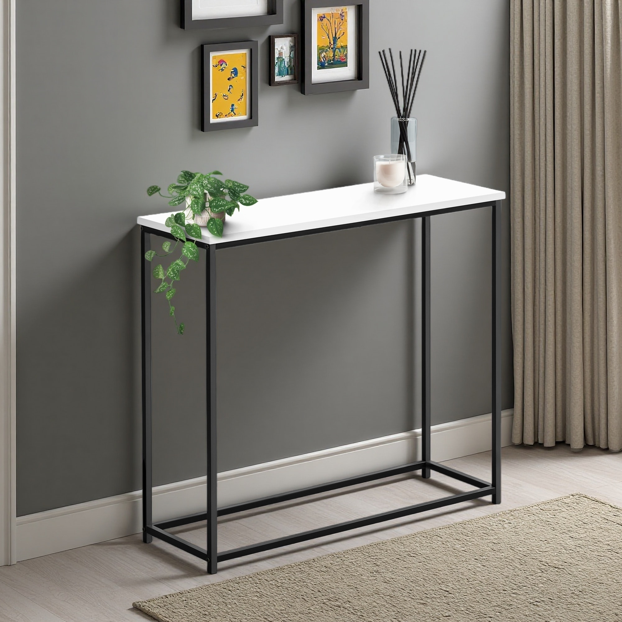 31.5" Marble Look Laminate Accent Table - Contemporary Console with Metal Frame for Living Room & Bedroom