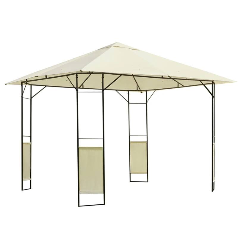 Outdoor Steel Gazebo Canopy 9.7x9.7ft with Cream White Roof for Patio Lawn or Backyard Shade