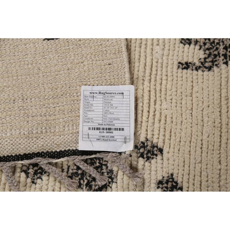 Ivory Geometric Moroccan Area Rug Handmade Wool Carpet - 6'10"x 10'10"