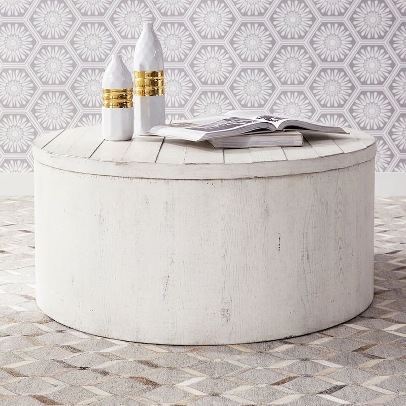 Modern Farmhouse Flea Market White Drum Cocktail Table - Wood
