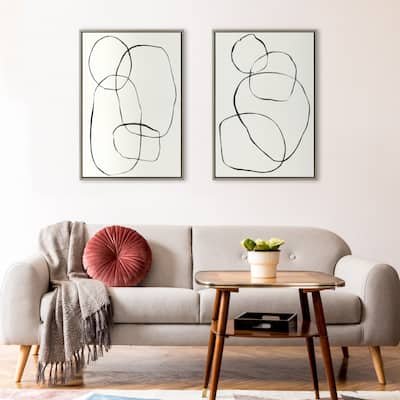 Kate and Laurel Sylvie 871 Circles Flinen Framed Canvas by Teju Reval