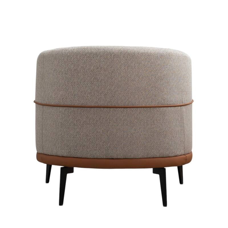 HomeRoots 29" Beige Terra Cotta and Black Linen Upholstered Wood Barrel Chair - 28.90 in. x 28.30 in. x 27.60 in.