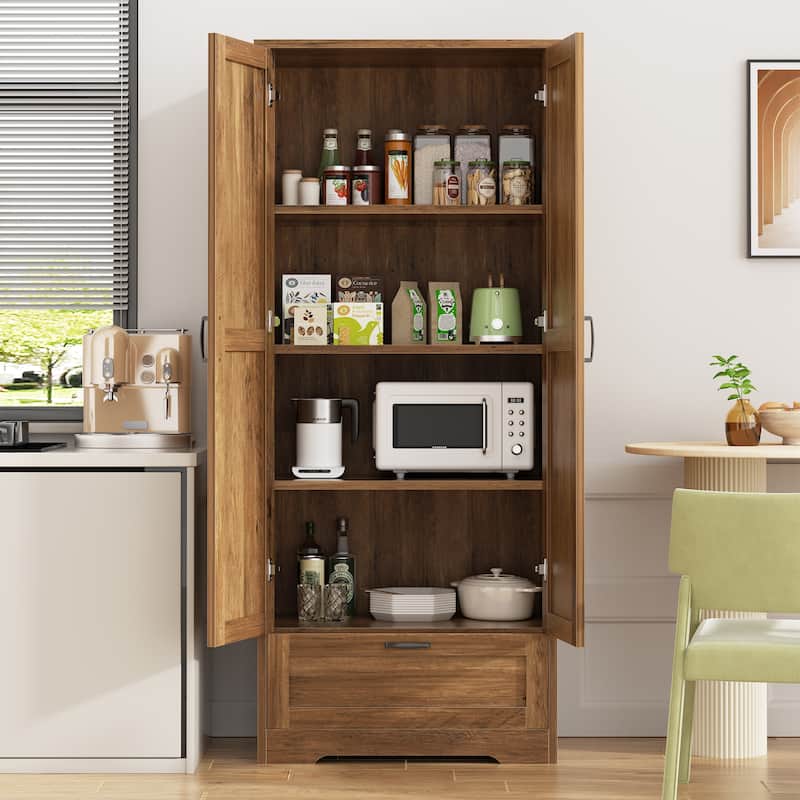 Beverage Cabinet with Drawer & Adjustable Shelves - Storage Organizer for Kitchen, Pantry, or Dining Room