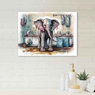 Designart "Grey Elephant In Laundry Room Ii" Animals Elephant Laundry ...