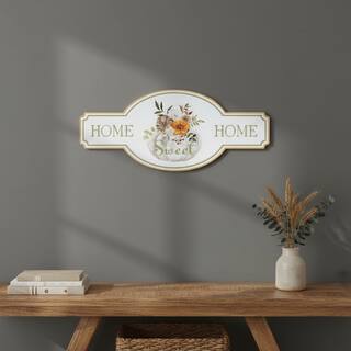 HomeRoots 10" X 22" White Green And Orange Metal Home Sweet Home Hanging Wall Decor