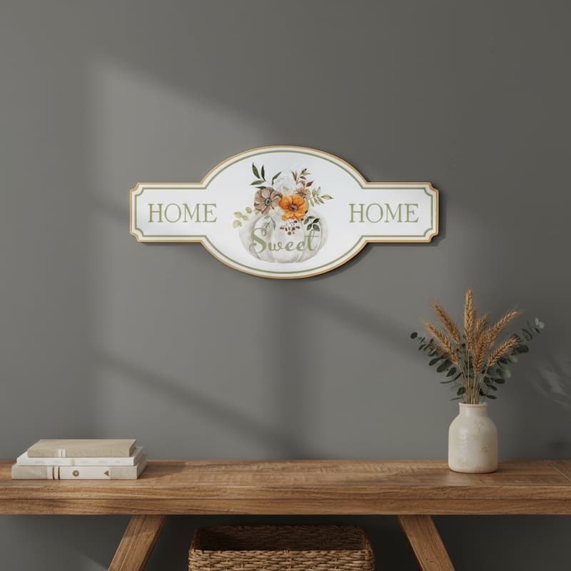 HomeRoots 10" X 22" White Green And Orange Metal Home Sweet Home Hanging Wall Decor - Green/Orange/White - 21.75 in. x 9.50 in.  x 0.25 in.