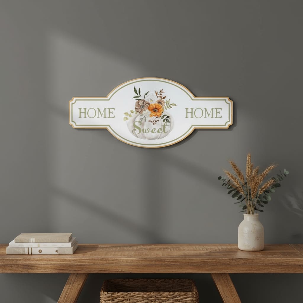 HomeRoots 10" X 22" White Green And Orange Metal Home Sweet Home Hanging Wall Decor