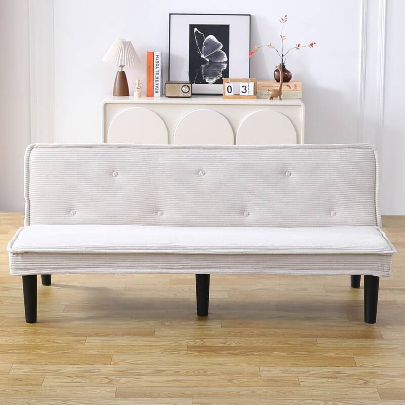 This 66-inch corduroy sofa bed can switch between the two comfortable forms