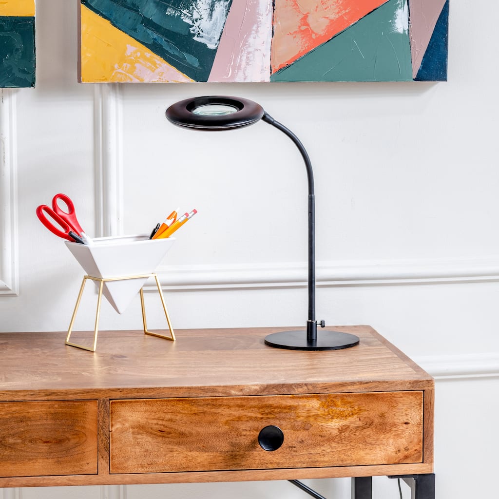 Pedro 16"H Black LED Desk Lamp with Magnifying Reading Glass - 6"D x 12.5"W x 16"H