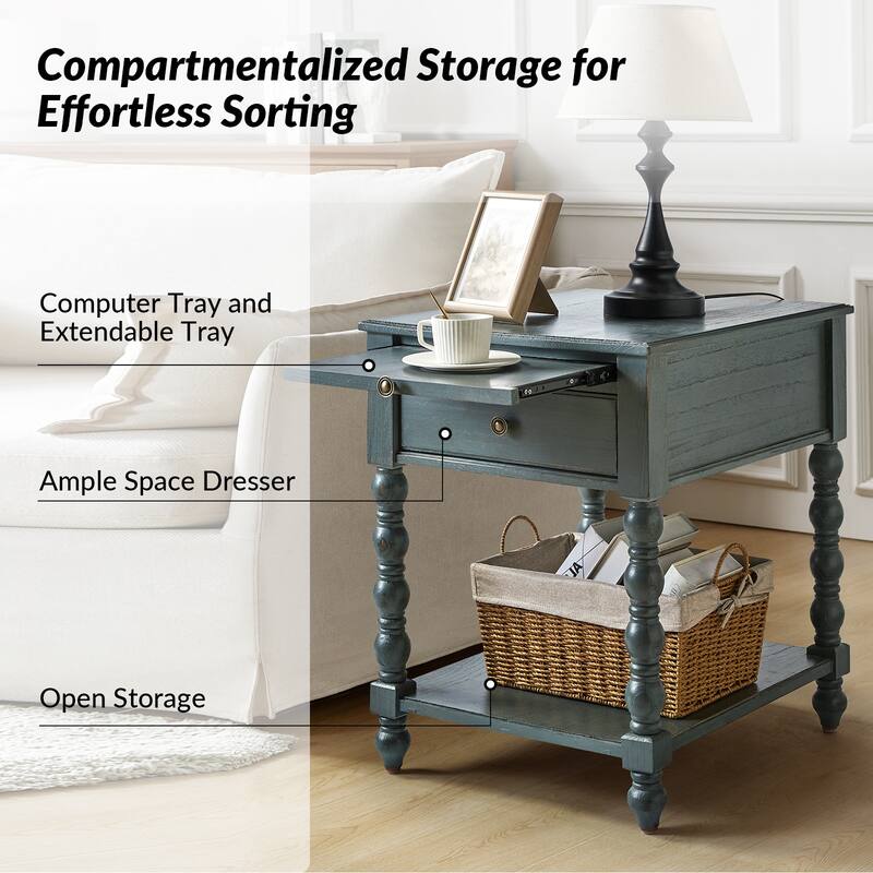 Eric Traditional 26" Tall Solid Wood End Table with USB by HULALA HOME
