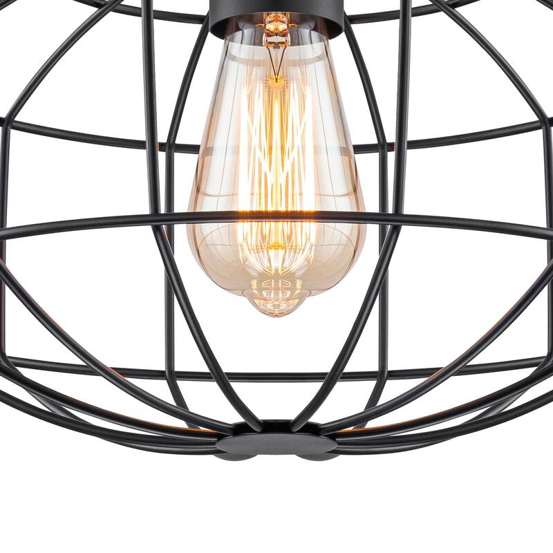 Matte Black Industrial Wire Cage Pendant Light for Kitchen & Dining - Dia.11.22-in