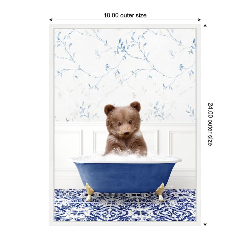 Kate and Laurel Sylvie Bear Cub in Eclectic Blue Bathtub Framed Canvas by Amy Peterson