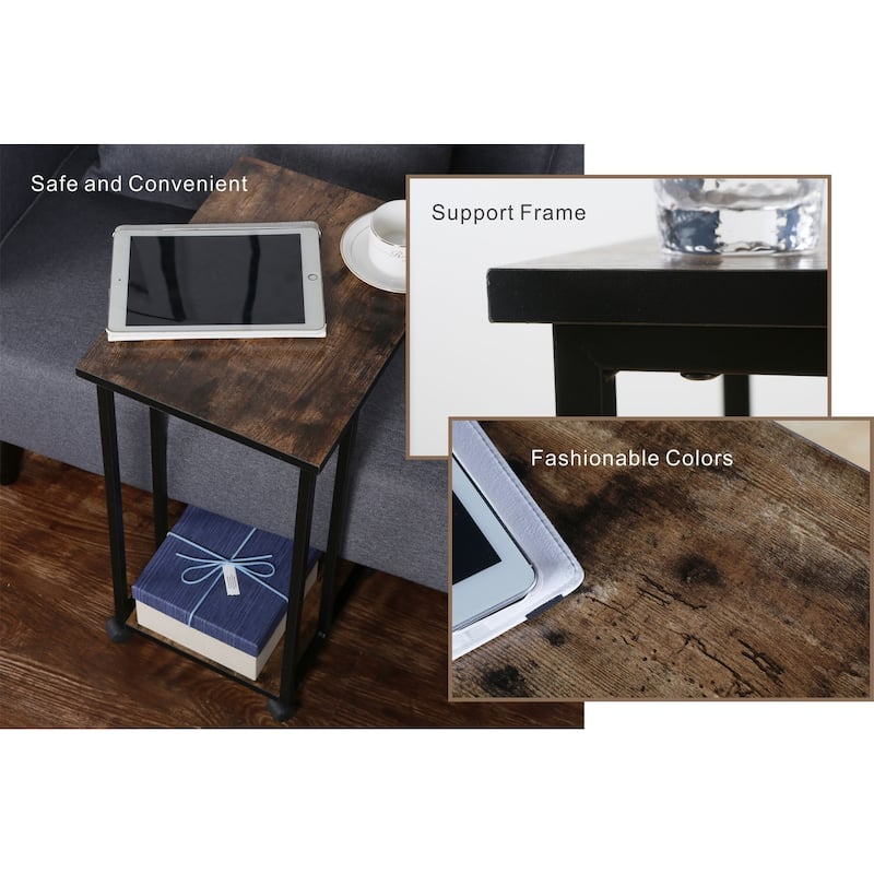 JJS Side End C Table for Sofa, Living Room Couch Table Snack Table That Slide Under for Small Spaces