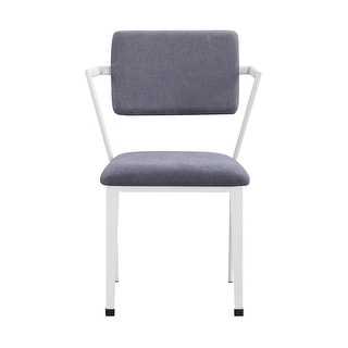 Metal Chair with Fabric Upholstery and Straight Legs, Gray and White - 33 H x 22 W x 24 L Inches
