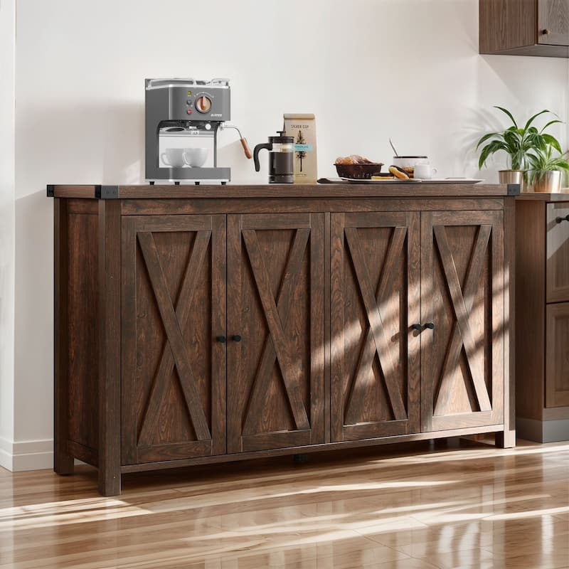 Moasis 55-inch Farmhouse Four-Door Buffet Cabinet Storage Kitchen Sideboard Buffet Table